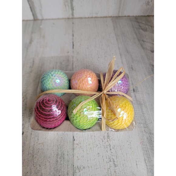 Pier 1 Sequin easter multi color NEW egg ornament set rainbow - Picture 2 of 6
